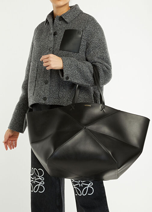 Loewe - XXL Puzzle Fold Tote Siyah Kadın Deri Çanta - Siyah