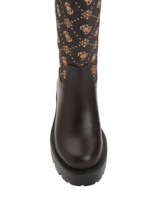 Kahverengi Logo Desenli Kadın Çizme - Görsel 5