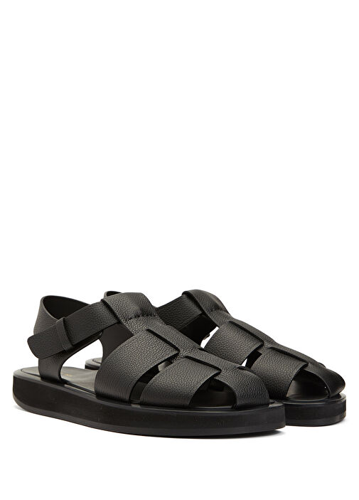 Siyah Kadın Deri Sandalet - Görsel 3