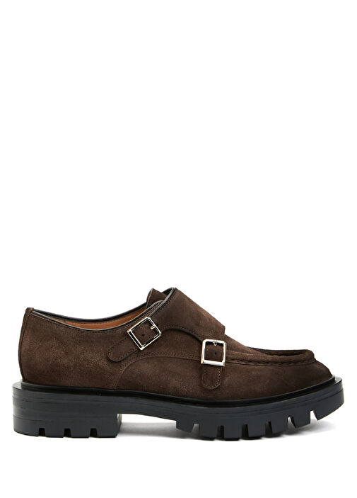 Koyu Kahverengi Kemer Detaylı Kadın Süet Loafer - Görsel 2