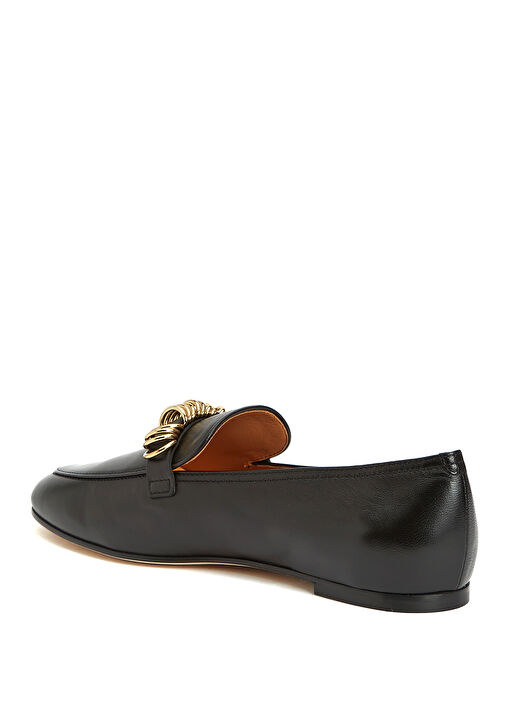 Siyah Metal Halka Detaylı Kadın Deri Loafer - Görsel 4