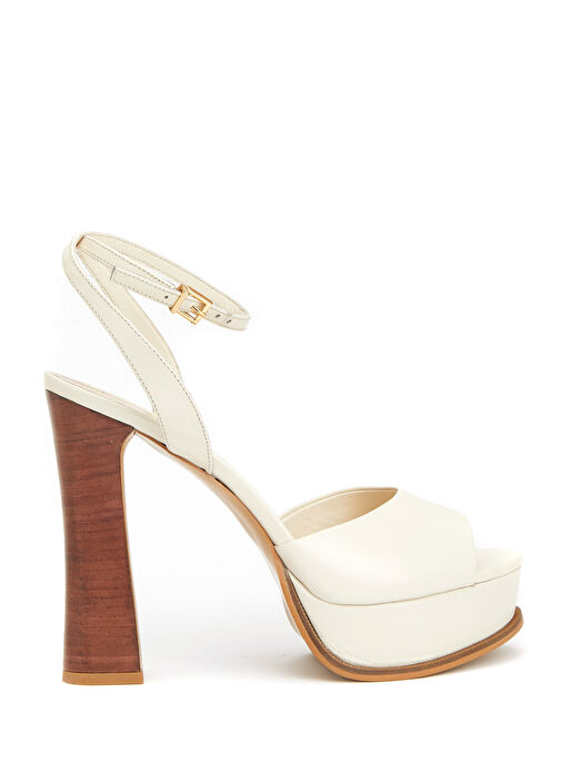 Kırık Beyaz Kadın Deri Sandalet - Görsel 2