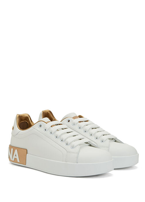 Dolce&Gabbana Gold Kadın Portofino Beyaz Gold Kadın Deri Sneaker