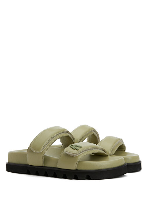 Açık Yeşil Kadın Deri Puff Terlik - Görsel 3