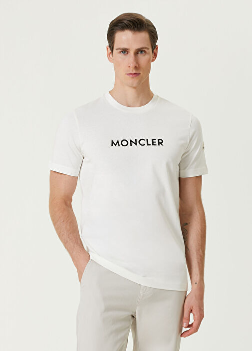 Moncler - Beyaz Logo Detaylı T-shirt - Beyaz