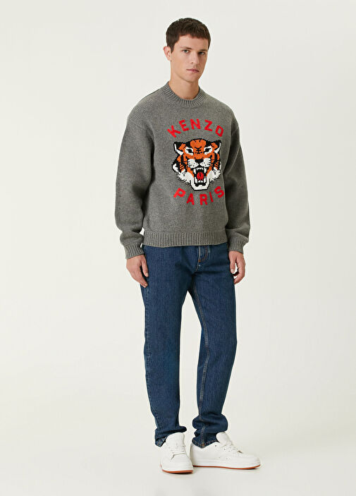 Kenzo - Lucky Tiger Gri Yün Kazak - Koyu Gri