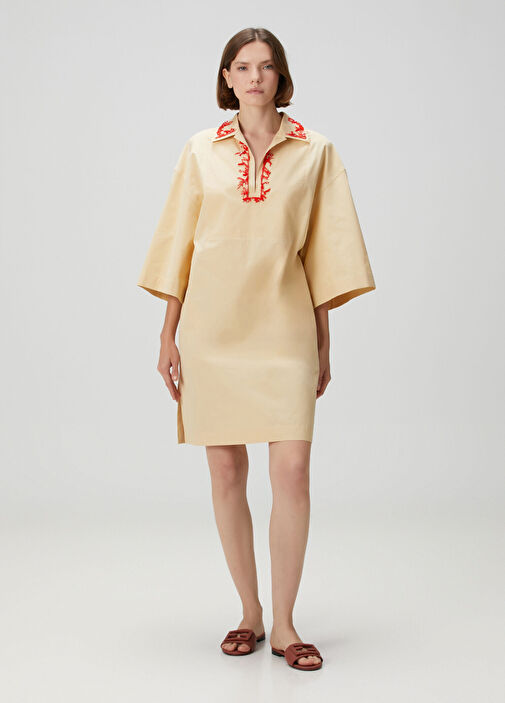 fendi cream dress Fendi Cream Wool Buckle Belted Dress With Floral Detailed Neckline