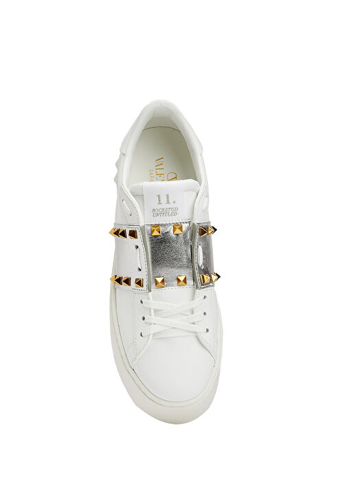 Flatform Rockstud Beyaz Silver Kadın Deri Sneaker - Görsel 5