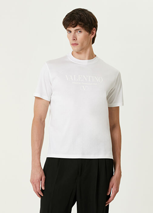 Tシャツ・カットソー VALENTINO WHITE SILK T-SHIRT Valentino - White Logo Printed T-Shirt