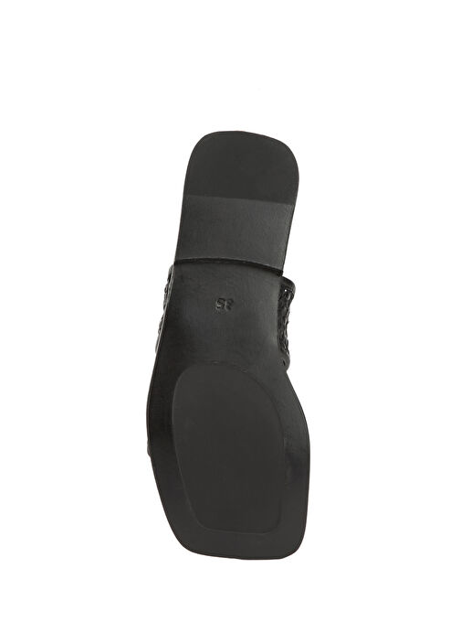 Siyah Örgü Bantlı Kadın Deri Terlik - Görsel 6