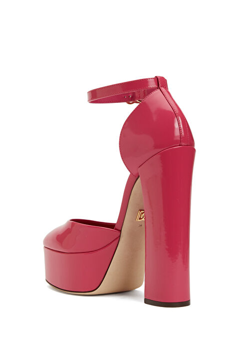 Pembe Logo Detaylı Platform Topuklu Deri Ayakkabı - Görsel 4