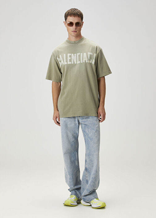 Balenciaga - Medium Fit Tape Type Haki T-shirt - Haki