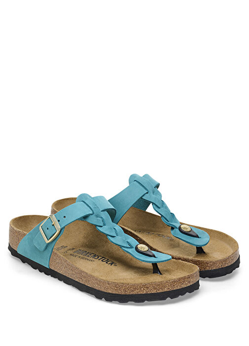 Gizeh Leoi Braided Turkuaz Kadın Terlik - Görsel 6