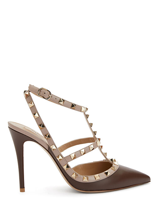 Rockstud Kahverengi Deri Topuklu Ayakkabı - Görsel 2