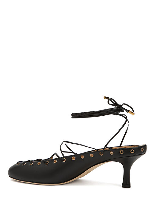 Siyah Deri Topuklu Ayakkabı - Görsel 4