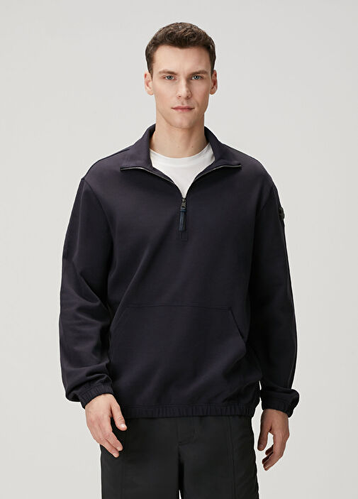 Moncler - Lacivert Yakası Fermuarlı Sweatshirt - Lacivert