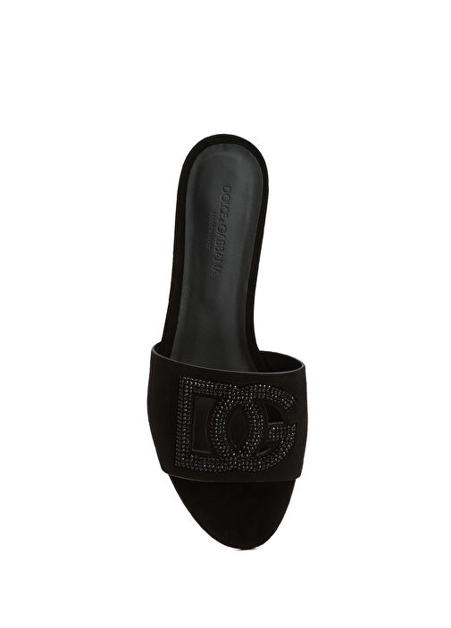 Siyah Taşlı Logolu Kadın Deri Terlik - Görsel 5