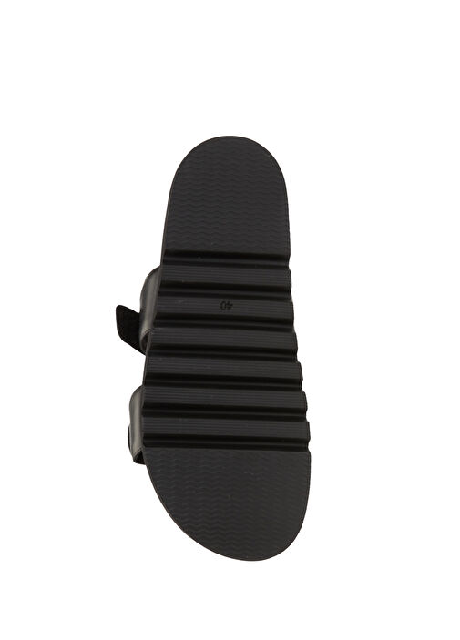 Siyah Çift Kemerli Kadın Puff Deri Terlik - Görsel 7