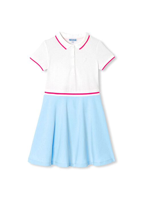 Jacadi Paris - Blue White Pique Polo Collar Short Sleeve Girl's Dress