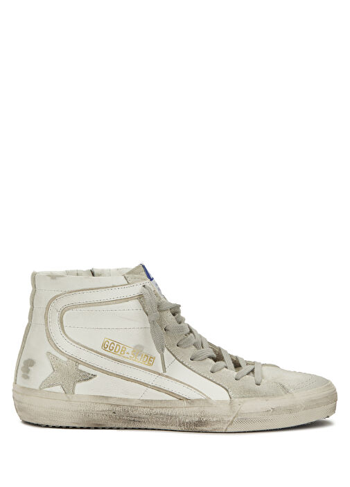 Beyaz Logolu Eskitme Dokulu Kadın Sneaker - Görsel 2