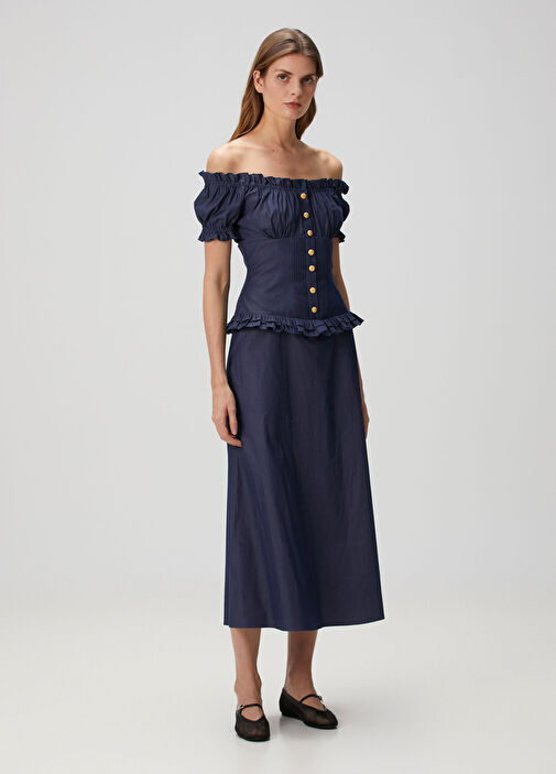 Alessandra Rich - Blue Off-The-Shoulder Midi Dress