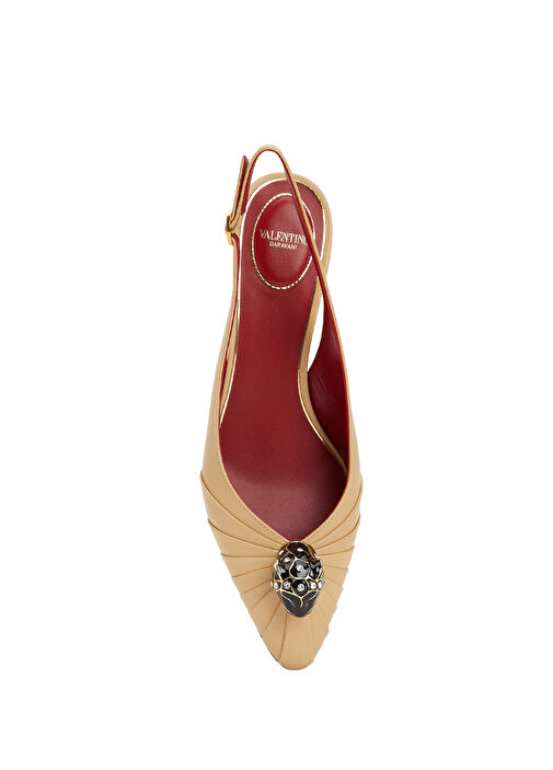 Sling Krem Deri Topuklu Ayakkabı - Görsel 5