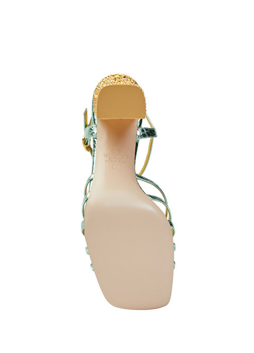 Su Yeşili Kadın Deri Sandalet - Görsel 6