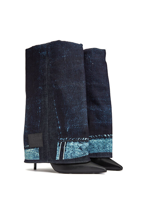 Cuff Over The Knee Lacivert Topuklu Denim Çizme - Görsel 3