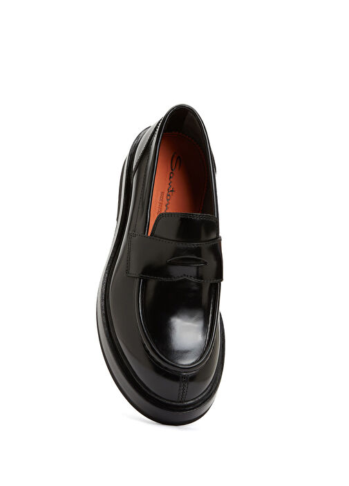 Santoni Siyah Santoni Deri Erkek Loafer