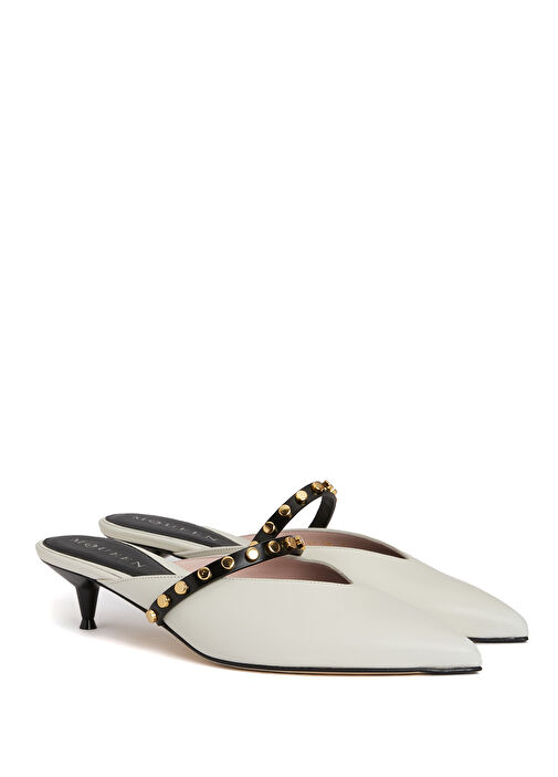 Beyaz Trok Bantlı Kadın Deri Terlik - Görsel 3