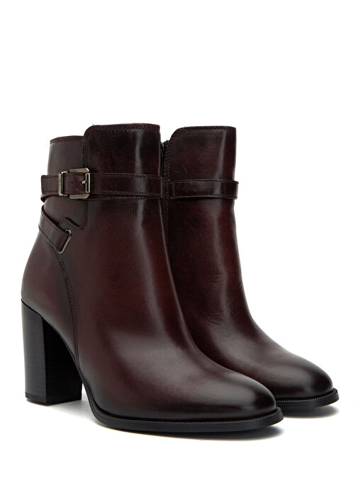 Bordo Kemer Detaylı Kadın Deri Bot - Görsel 3