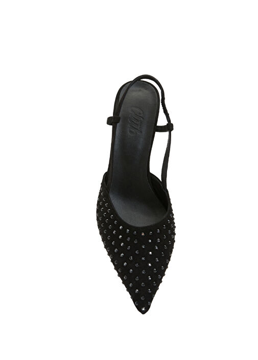 Siyah Taşlı Deri Topuklu Ayakkabı - Görsel 5