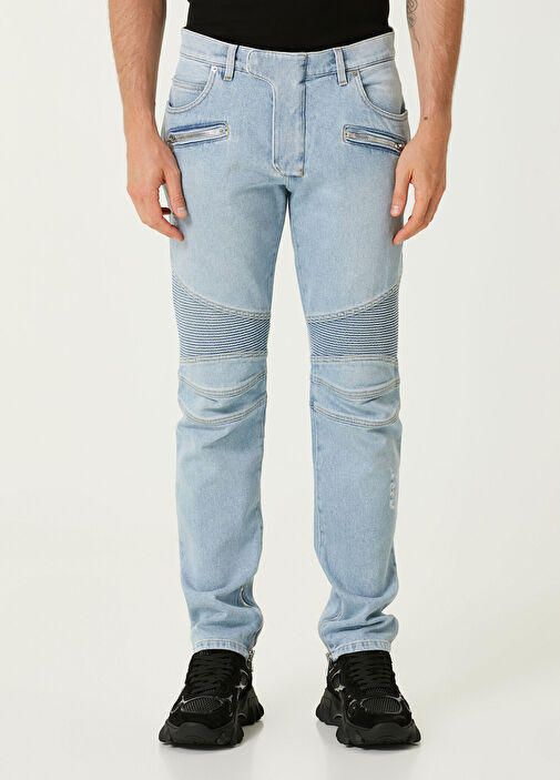 Balmain - Açık Mavi Biker Jean Pantolon - Açık Mavi