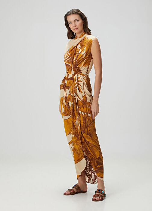 Johanna Ortiz - Beige Patterned Maxi Silk Evening Dress