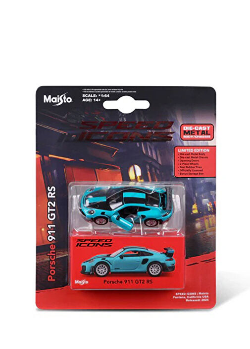 Maisto - Speed Icons 1:64 Porsche 911 GT2 RS Miami Mavi Oyuncak