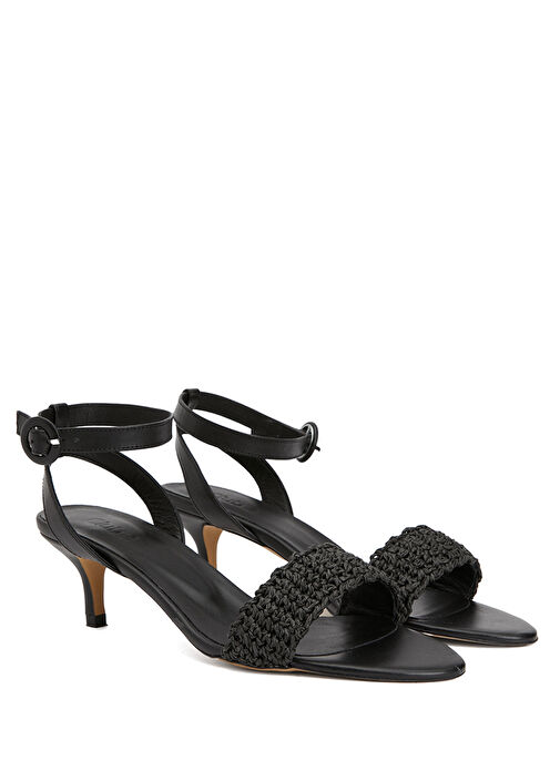 Siyah Hasır Topuklu Sandalet - Görsel 4