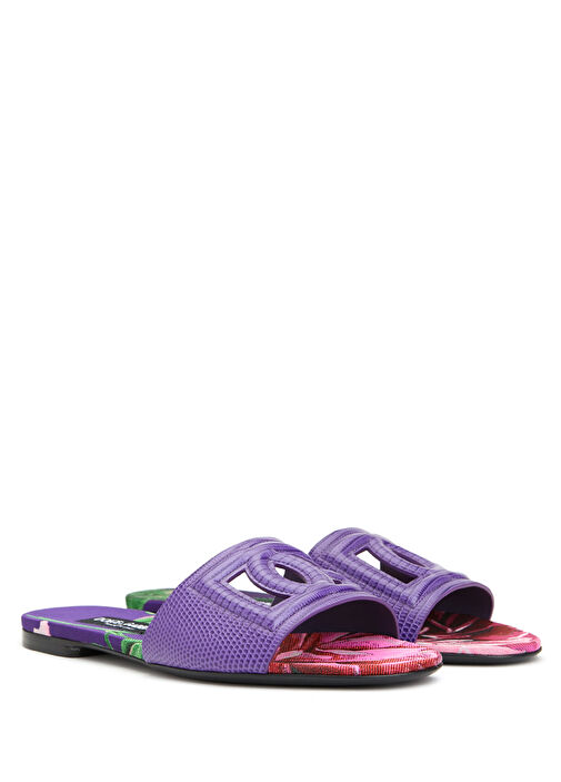 Mor Logo Detaylı Kadın Deri Terlik - Görsel 3