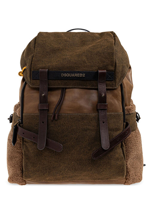 dsquared2 leather backpack boy's with logo rubberized cross cord system for extra storage Dsquared2 - Brown Men's Backpack