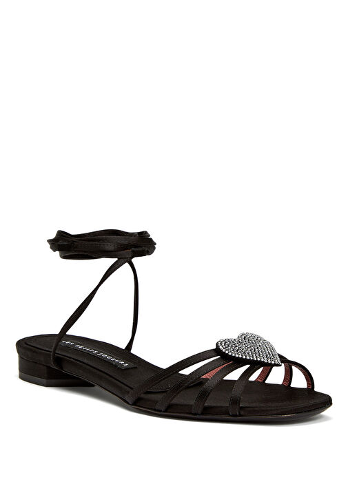 Siyah Kalp Detaylı Kadın Saten Babet - Görsel 3