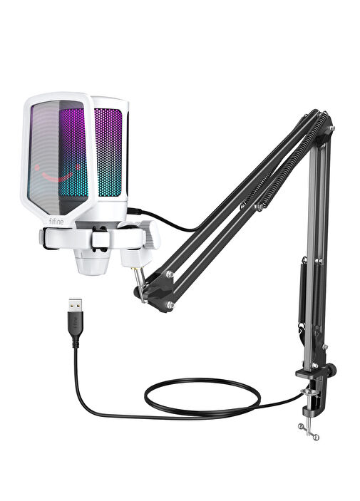 Fifine - Ampligame A6TW Rgb Usb Beyaz Mikrofon Seti - Beyaz