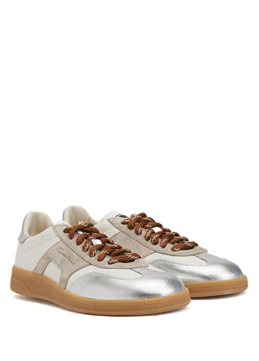 Beyaz Gri Kadın Deri Sneaker - Görsel 3