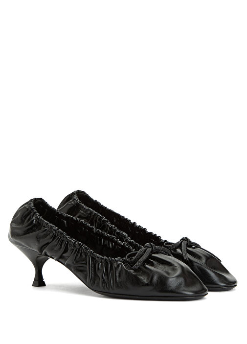 Siyah Deri Topuklu Ayakkabı - Görsel 3