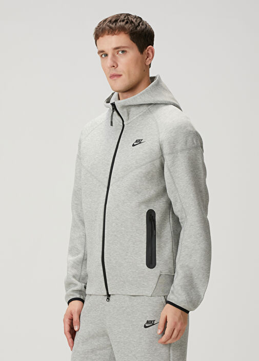 Nike Siyah-Gri Erkek Tech Fleece Siyah Gri Kapüşonlu Sweatshirt