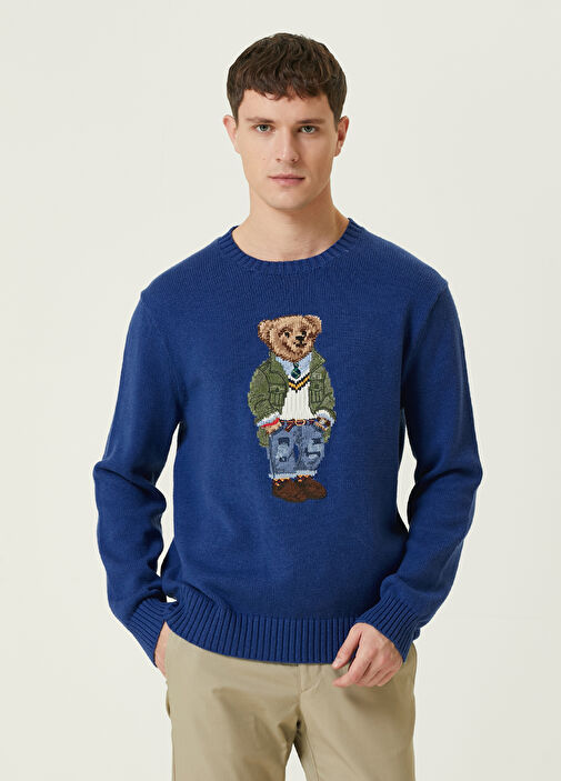 Polo Ralph Lauren - Koyu Mavi Logo Jakarlı Kazak - Koyu Mavi