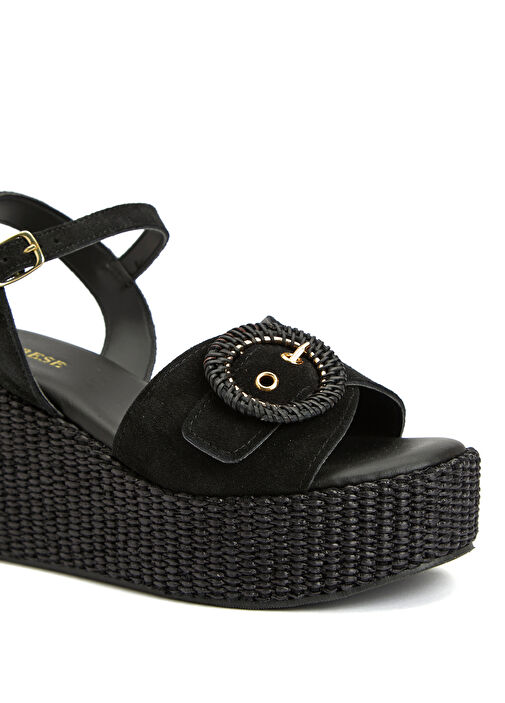 Siyah Kadın Süet Sandalet - Görsel 7