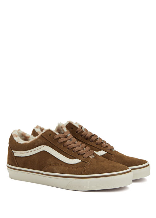 Old Skool Kahverengi Kadın Deri Sneaker - Görsel 3