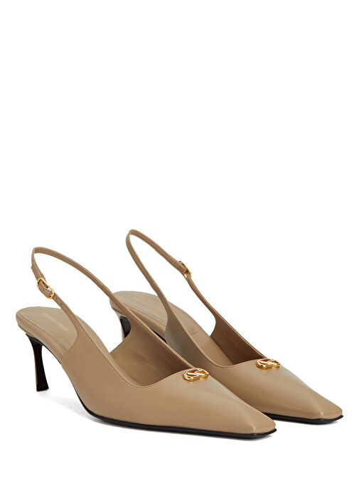 Bej Deri Topuklu Ayakkabı - Görsel 3