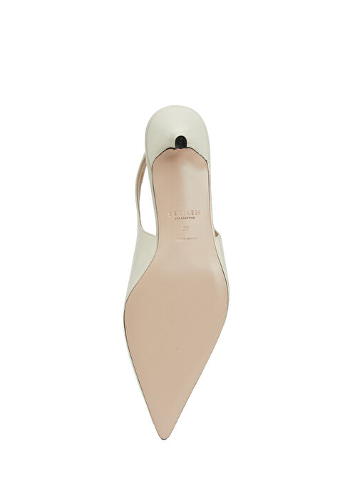 Kırık Beyaz Deri Topuklu Ayakkabı - Görsel 6