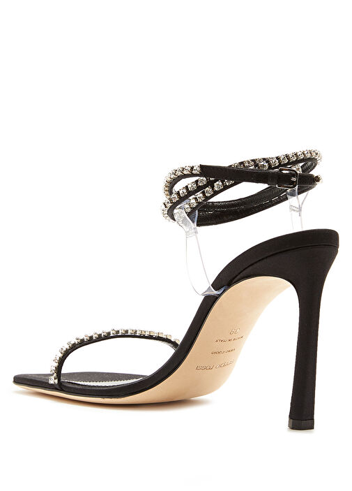 Siyah Taşlı Topuklu Deri Sandalet - Görsel 4