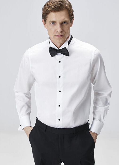 Custom Fit Beyaz Smokin Gömleği